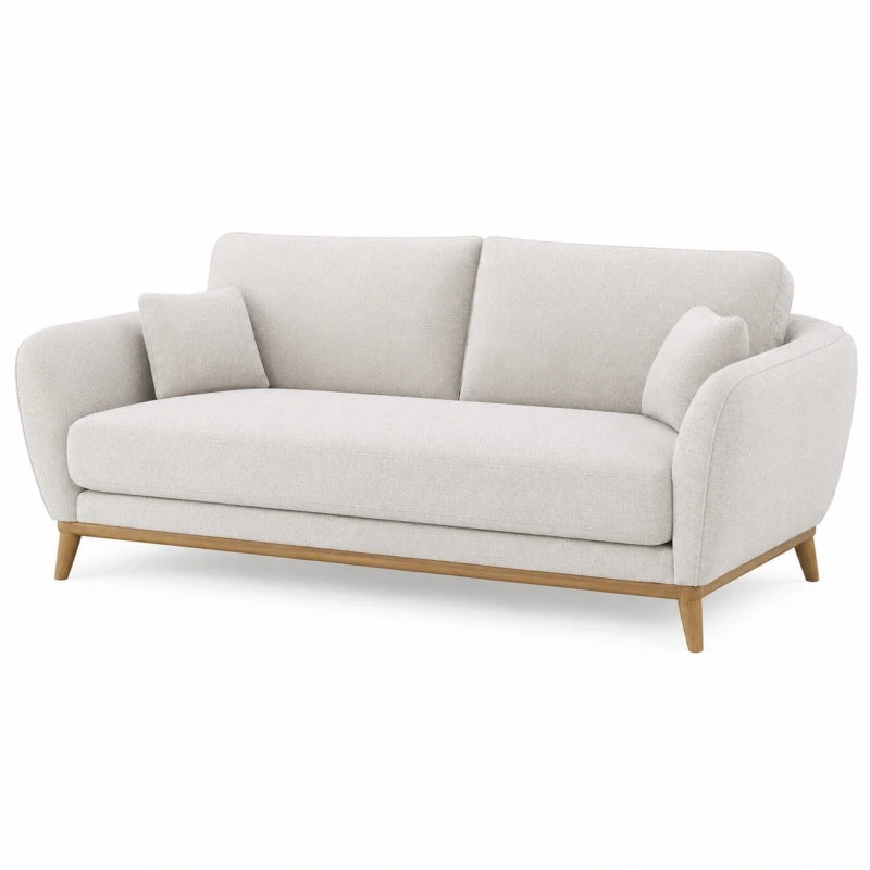 Canapé 3 places 200 cm tissu beige pieds en bois style scandinave
