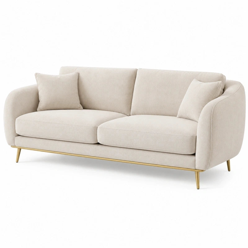 Canapé 2 places 180 x 85 x 82 cm en tissu beige style contemporain pieds métalliques