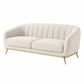 Canapé 2 places 180 cm en tissu beige avec piètement métallique doré style contemporain