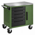 Servante d atelier 79 x 46 x 86 cm en acier vert et noir avec 5 tiroirs et roulettes