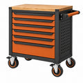 Servante d atelier 78 x 46 x 97 cm en acier noir et orange à 7 tiroirs plateau en bois mobile