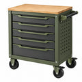 Servante d'atelier 70 x 45 x 90 cm en acier vert avec 5 tiroirs et plateau en bambou
