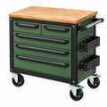 Servante d atelier 77 x 46 x 91 cm en acier vert avec plateau en bois et 5 tiroirs