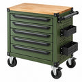 Servante d'atelier 72 x 46 x 87 cm en acier vert avec 5 tiroirs plateau en bois et roulettes