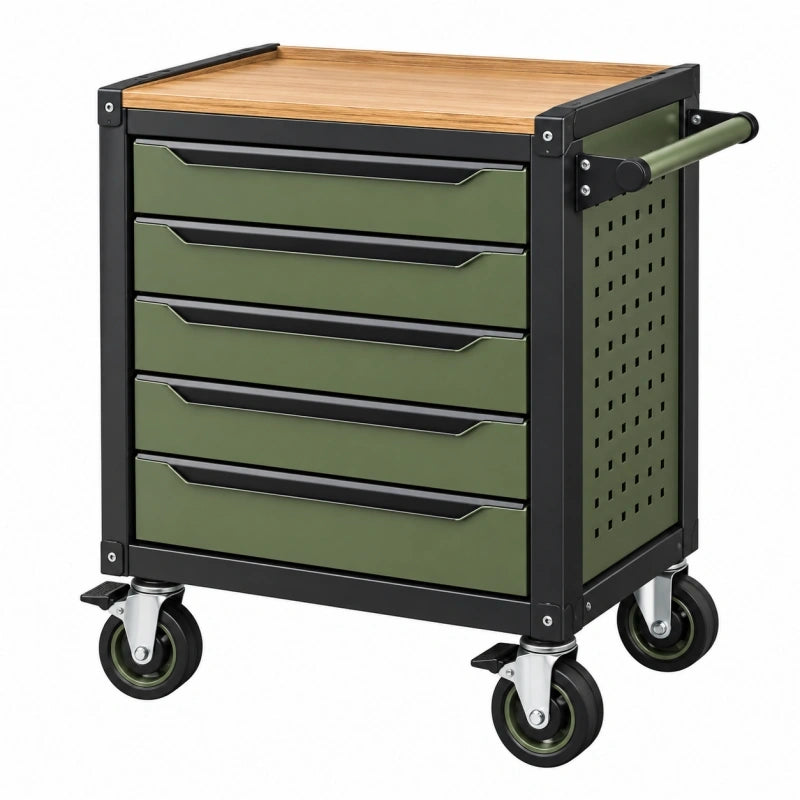 Servante d atelier 75 x 45 x 90 cm en acier vert et noir avec 5 tiroirs