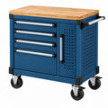 Servante d'atelier 85 x 46 x 95 cm acier bleu plateau en bois mobile à roulettes