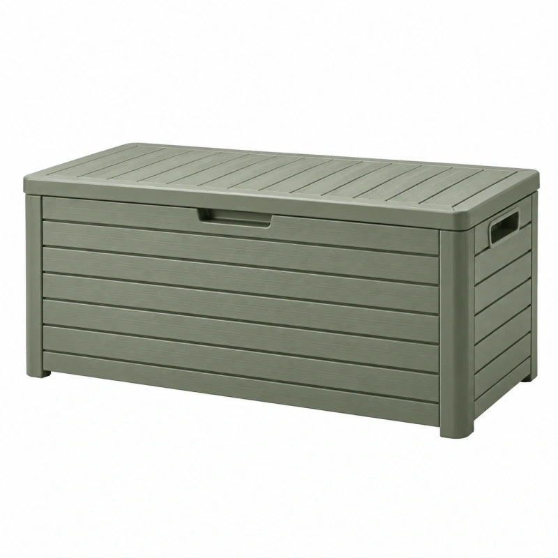 Coffre de rangement extérieur 120 x 56 x 63 cm en plastique vert kaki à couvercle