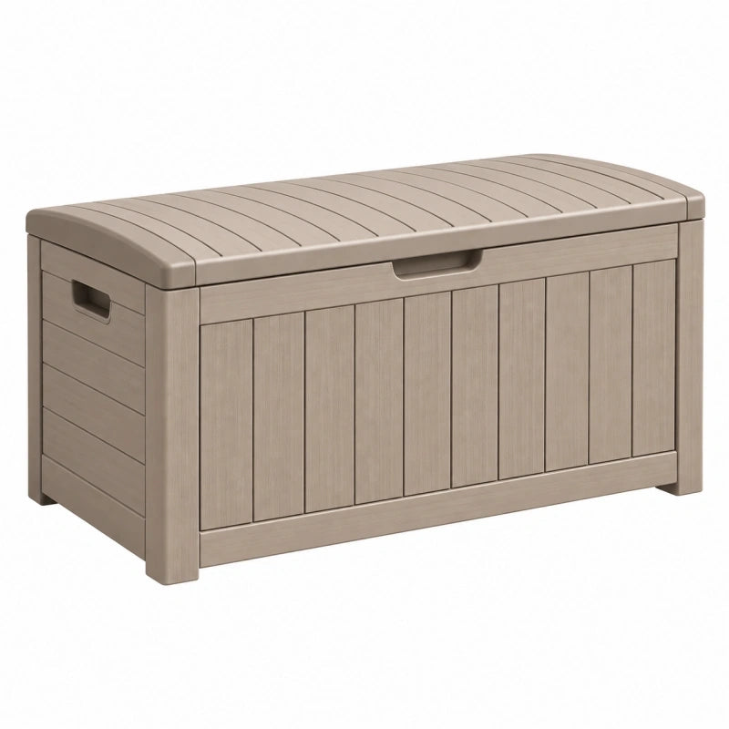 Coffre de rangement extérieur 120 x 55 x 60 cm en polypropylène taupe avec couvercle