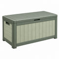 Coffre de rangement extérieur 119 x 48 x 60 cm en polypropylène vert gris avec couvercle