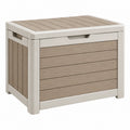 Coffre de rangement extérieur 80 x 60 x 60 cm en résine beige taupe effet bois avec couvercle