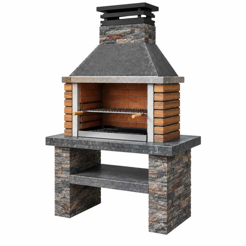 Barbecue de jardin 120 x 70 x 210 cm en pierre gris anthracite avec grille réglable