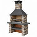 Barbecue fixe 120 x 70 x 230 cm en pierre grise pour jardin avec cheminée
