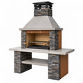 Barbecue de jardin 160 x 70 x 250 cm en pierre grise avec foyer à charbon style rustique
