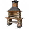 Barbecue de jardin 150 x 70 x 230 cm en pierre et métal brun gris style rustique