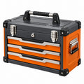 Coffre à outils 50 x 25 x 30 cm métal et plastique noir/orange à 3 tiroirs verrouillable