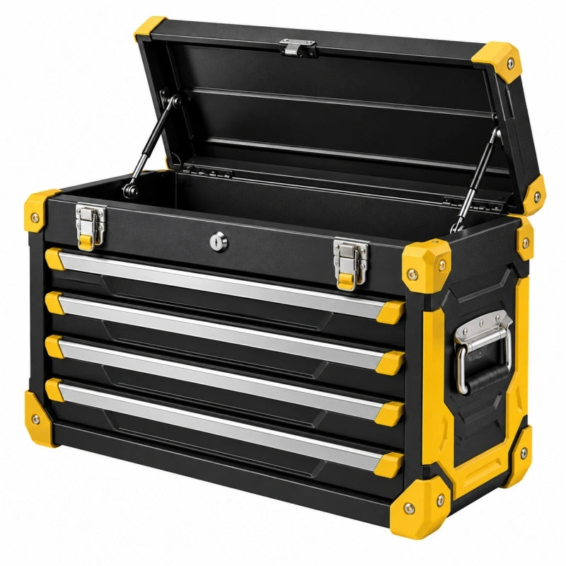 Coffre à outils 66 x 31 x 42 cm en acier noir et jaune avec 5 tiroirs