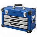 Coffre à outils 50 x 25 x 35 cm en métal bleu avec 3 tiroirs et poignées de transport