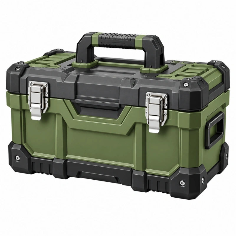 Caisse à outils 50 x 25 x 28 cm en plastique vert noir portable avec fermetures métalliques