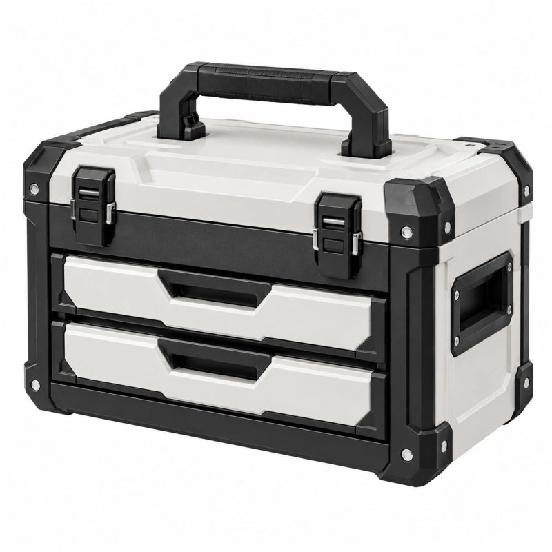Boîte à outils 45 x 25 x 32 cm en plastique blanc noir avec 2 tiroirs portable